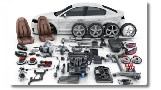 Vehicle with parts laid out